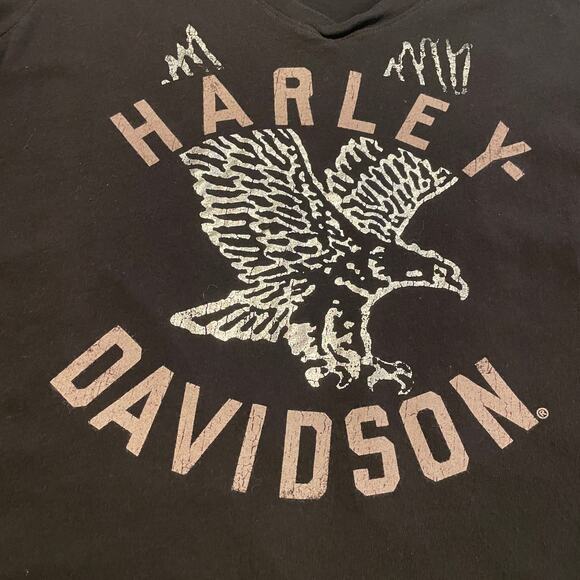 Harley Davidson Eagle Graphic V Neck Tee Shirt Womens 2XL XXL Black Biker - Picture 2 of 9
